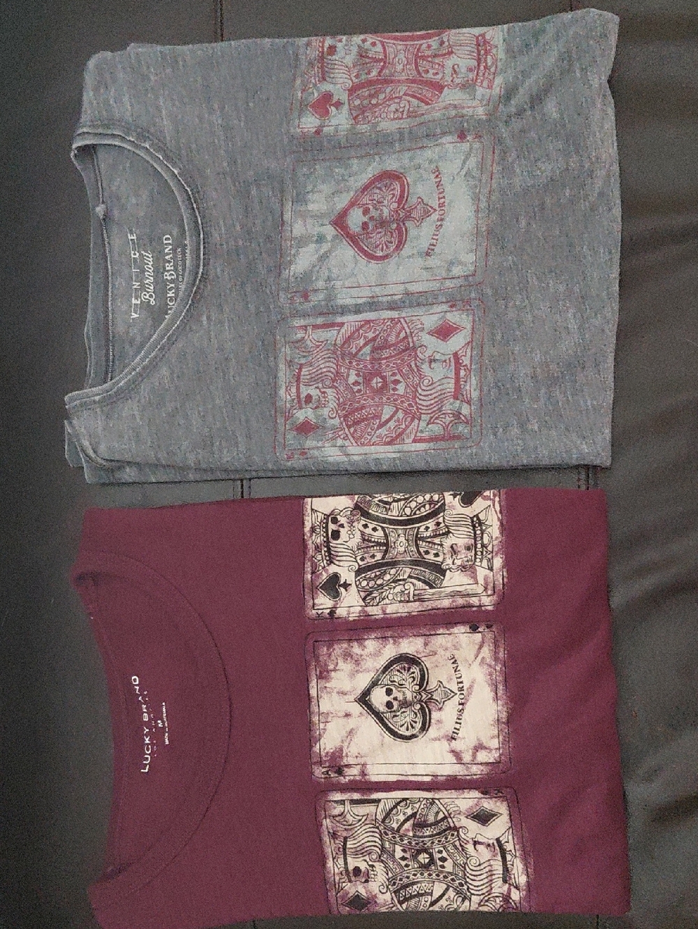 Lucky Brand Gray and Burgundy Short Sleeve Graphic Tees